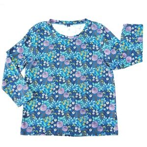 J Crew T-Shirt Women M Blue‎ Abigail Borg Prairie Moonlight Floral Cotton Top